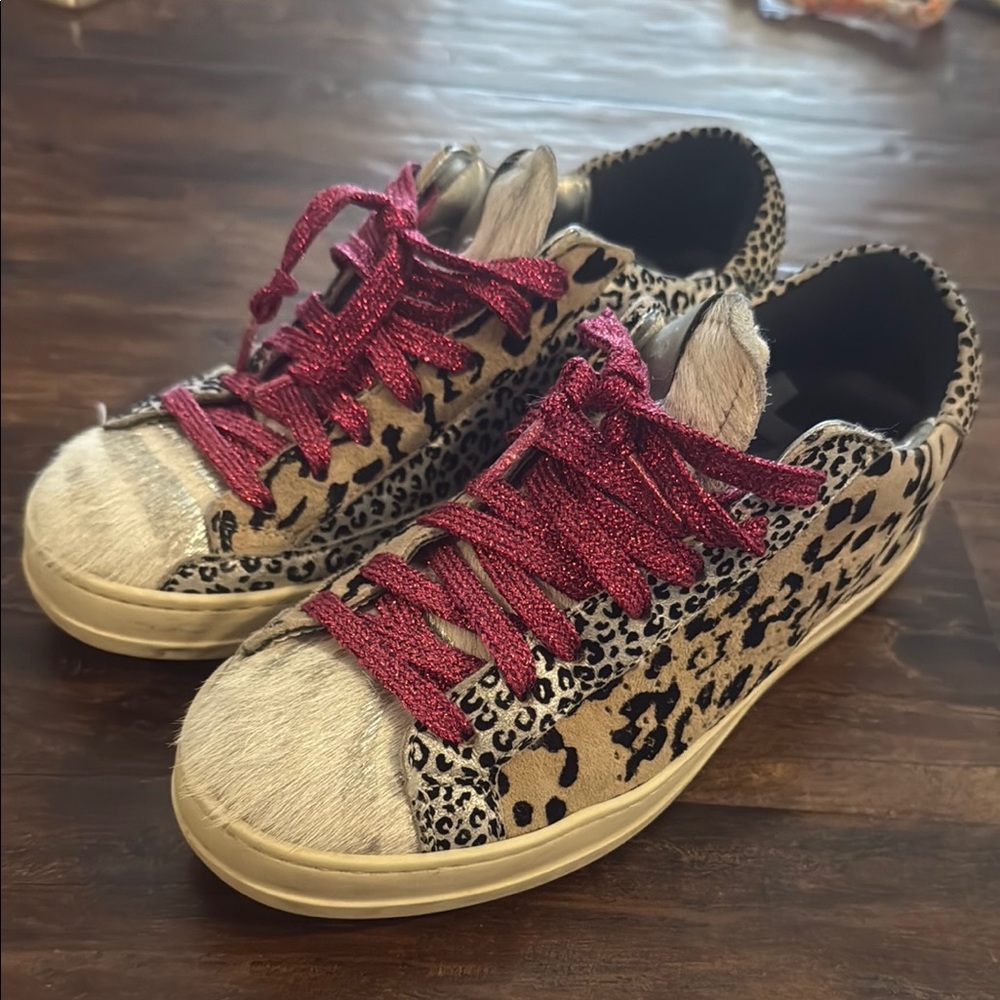 P448 Leopard Print Sneakers with Pink Laces